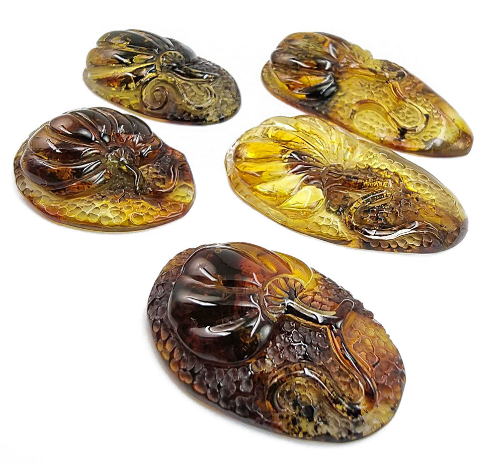 Fossil Amber Carved Pumpkin Cabochons
