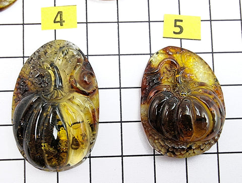 Fossil Amber Carved Pumpkin Cabochons