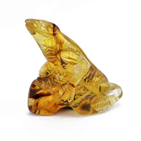 Fossil Amber Carved Lizard Figurine With Insect