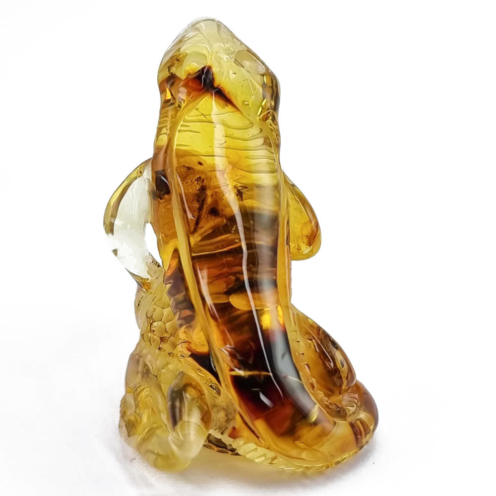 Fossil Amber Carved Lizard Figurine With Insect