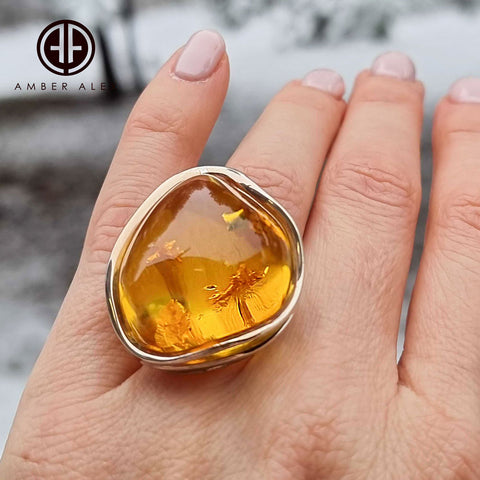 Lemon Amber Free Shape Adjustable Ring Sterling Silver