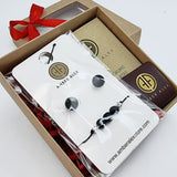 Black Amber Round Stud Earrings & Bracelet Gift Set