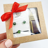 Green Amber Faceted Round Stud Earrings & Bracelet Gift Set