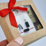 Black Amber Rectangular Dangle Earrings & Bracelet Gift Set