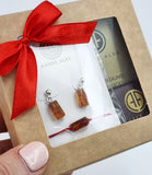Cognac Amber Rectangular Dangle Earrings & Bracelet Gift Set