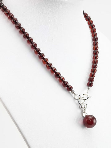 Cherry Amber Round Pendant Beaded Necklace