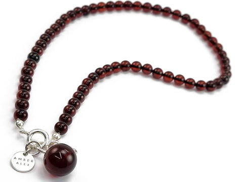 Cherry Amber Round Pendant Beaded Necklace