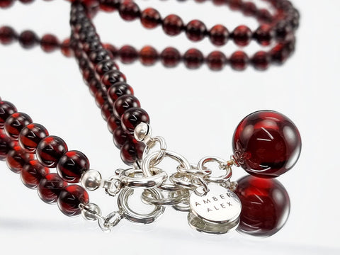 Cherry Amber Round Pendant Beaded Necklace