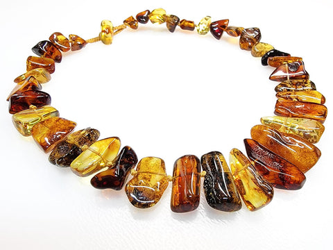 Multi - Color Amber Tumbled Stone Beads Necklace