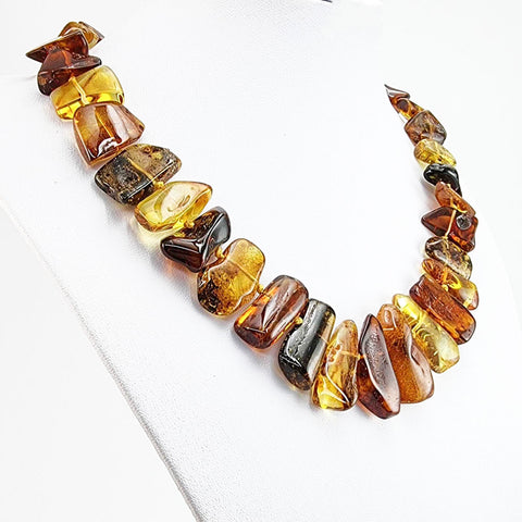 Multi - Color Amber Tumbled Stone Beads Necklace