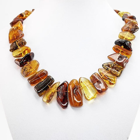 Multi - Color Amber Tumbled Stone Beads Necklace