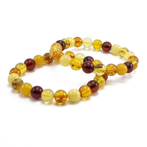 Multi-Color Amber Round Beads Stretch Bracelet