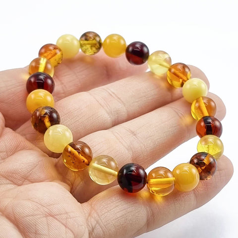 Multi-Color Amber Round Beads Stretch Bracelet