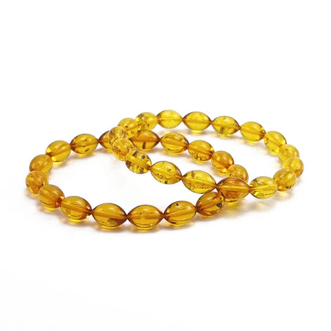 Cognac Amber Olive Beads Stretch Bracelet