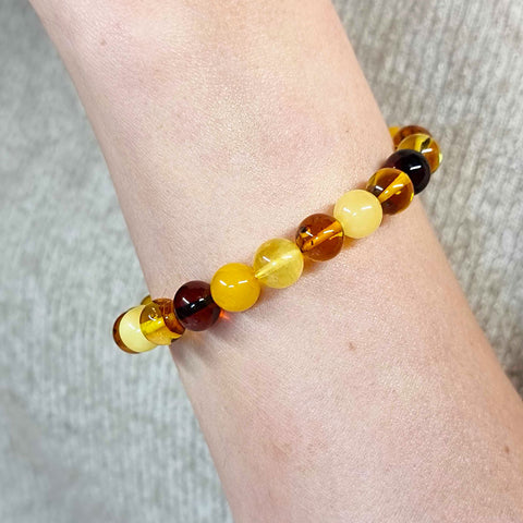 Multi-Color Amber Round Beads Stretch Bracelet