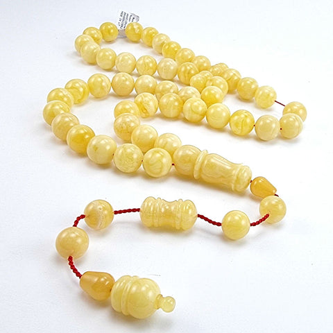 Yellow With White Amber Round Shape 12 mm Islamic Rosary Beads