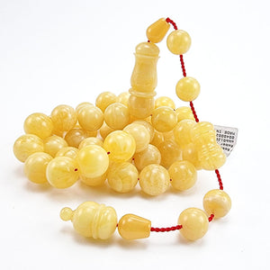 Yellow With White Amber Round Shape 12 mm Islamic Rosary Beads