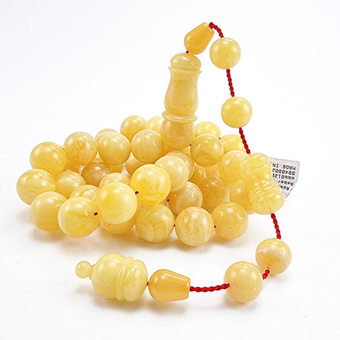 Yellow With White Amber Round Shape 12 mm Islamic Rosary Beads