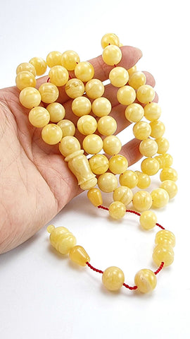 Yellow With White Amber Round Shape 12 mm Islamic Rosary Beads