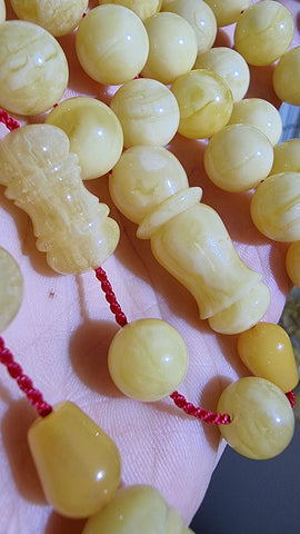 Yellow With White Amber Round Shape 12 mm Islamic Rosary Beads