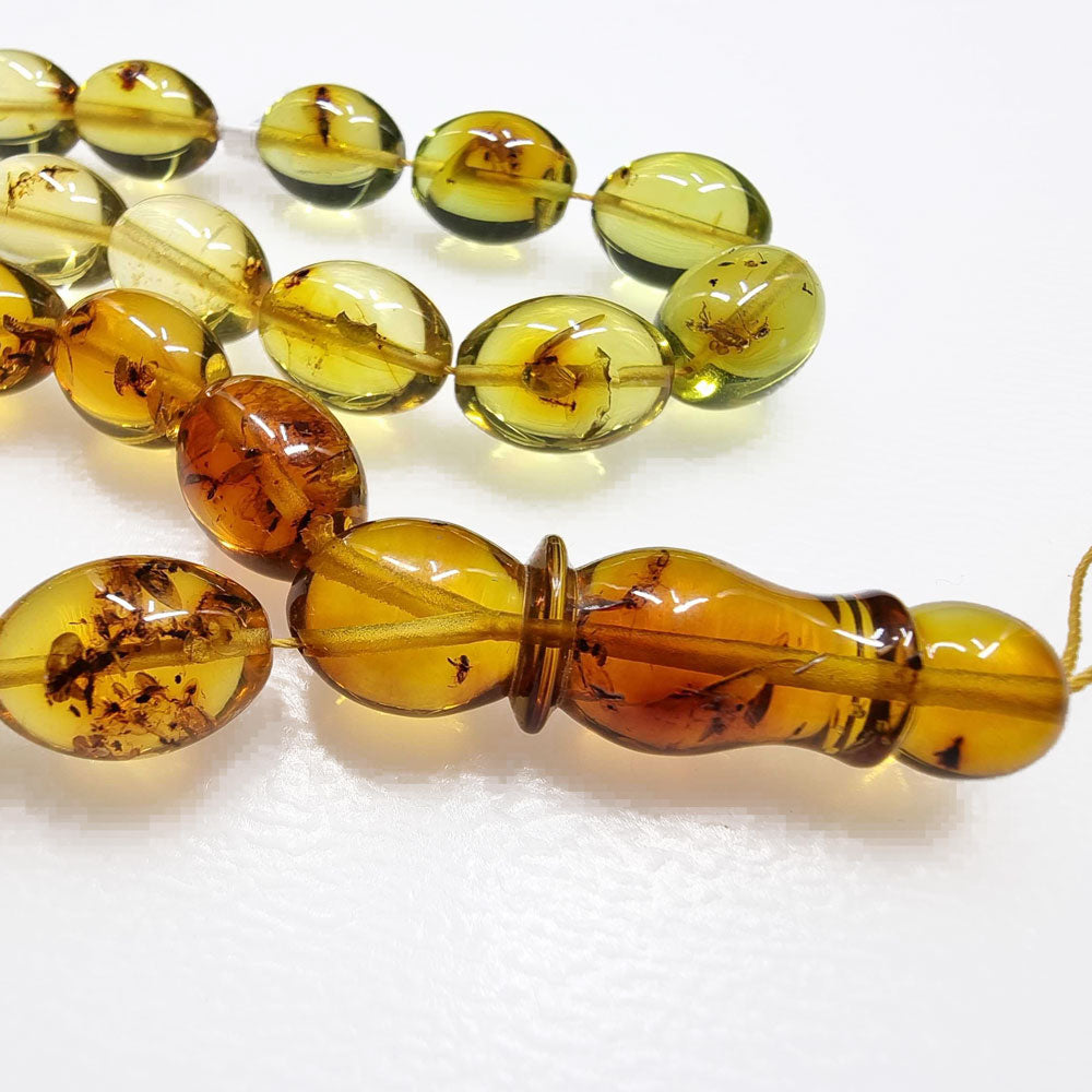 Natural Amber Olive Shape 16x12 mm Islamic Prayer Beads With Insects –  Amber Alex Jewelry