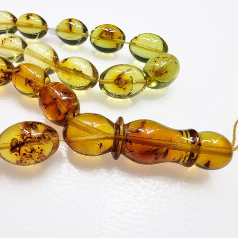 Natural Amber Olive Shape 16x12 mm Islamic Prayer Beads With Insects