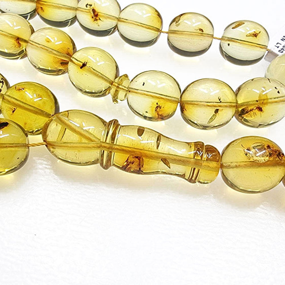 Natural Amber Egg Shape 12 mm Islamic Prayer Beads With Insects