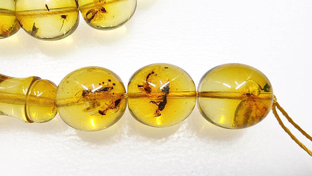 Natural Amber Egg Shape 12 mm Islamic Prayer Beads With Insects