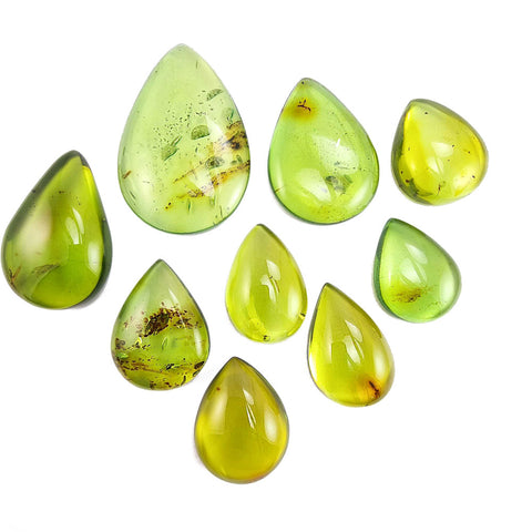 Green Amber Drop Shape Cabochons