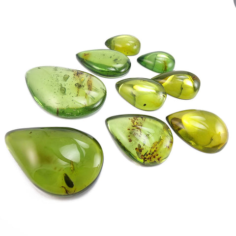 Green Amber Drop Shape Cabochons