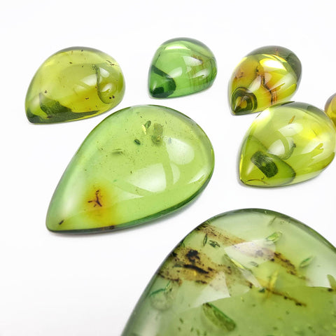 Green Amber Drop Shape Cabochons