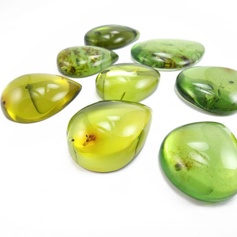 Green Amber Drop Shape Cabochons