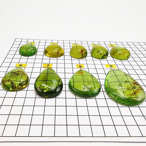 Green Amber Drop Shape Cabochons