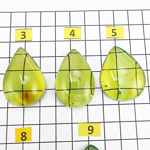 Green Amber Drop Shape Cabochons