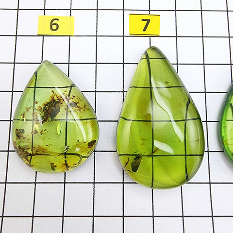 Green Amber Drop Shape Cabochons