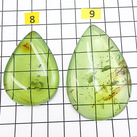 Green Amber Drop Shape Cabochons