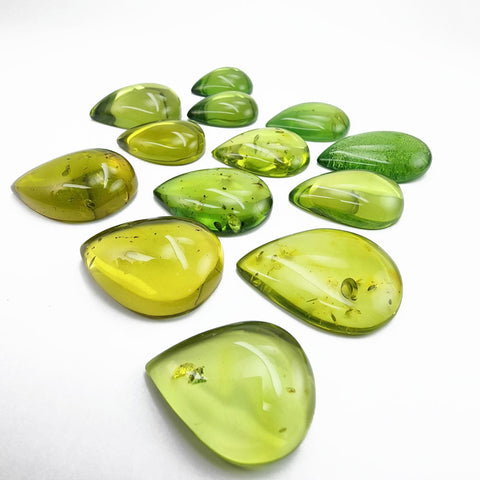 Green Amber Drop Shape Cabochons