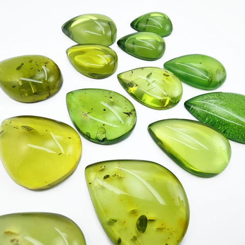 Green Amber Drop Shape Cabochons