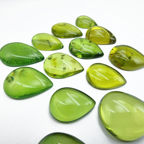 Green Amber Drop Shape Cabochons