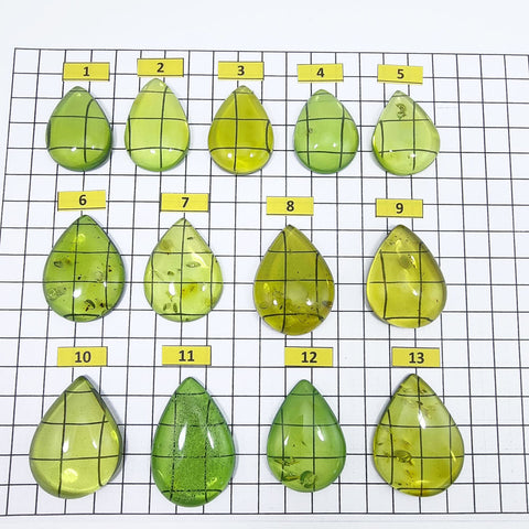 Green Amber Drop Shape Cabochons