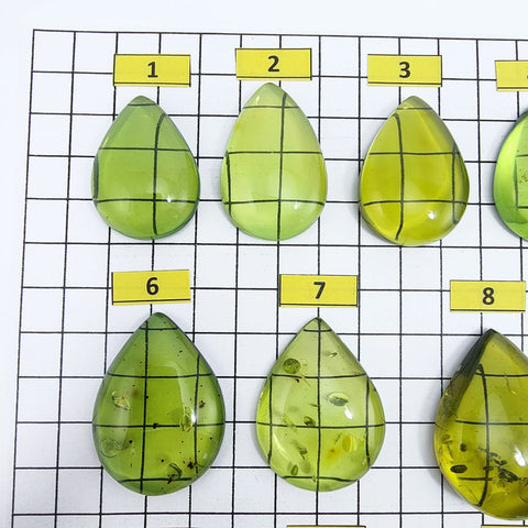 Green Amber Drop Shape Cabochons