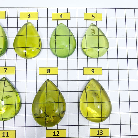 Green Amber Drop Shape Cabochons