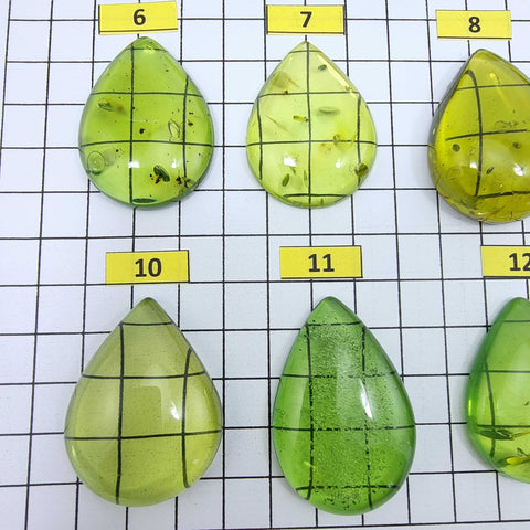 Green Amber Drop Shape Cabochons