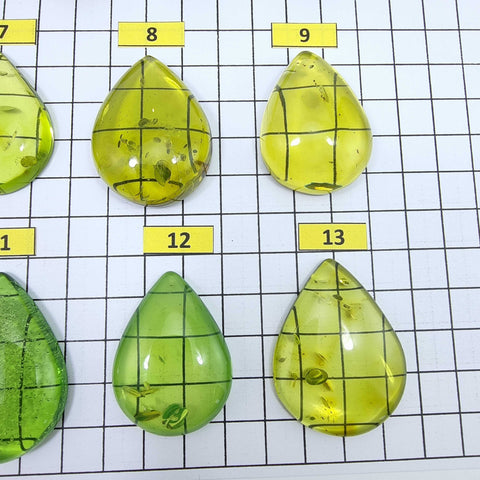 Green Amber Drop Shape Cabochons