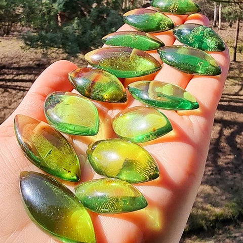 Green Amber Handmade Marquise Shape Cabochons