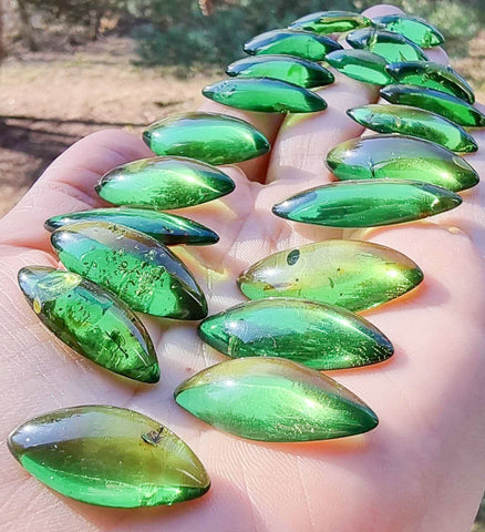 Green Amber Handmade Marquise Shape Cabochons