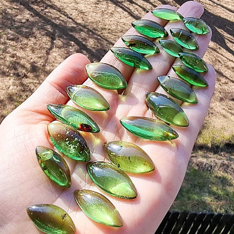 Green Amber Handmade Marquise Shape Cabochons