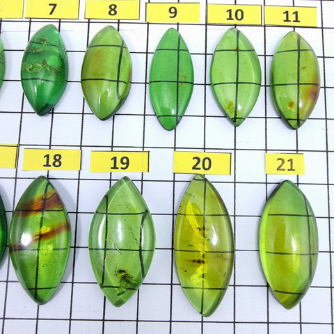 Green Amber Handmade Marquise Shape Cabochons