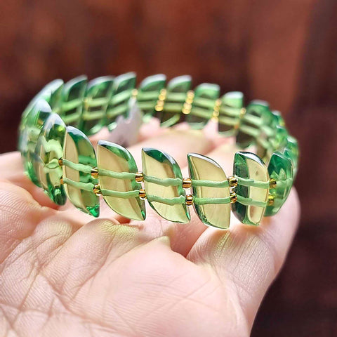 Green Amber Leaves Stretch Bracelet