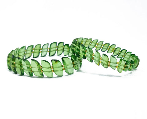 Green Amber Leaves Stretch Bracelet